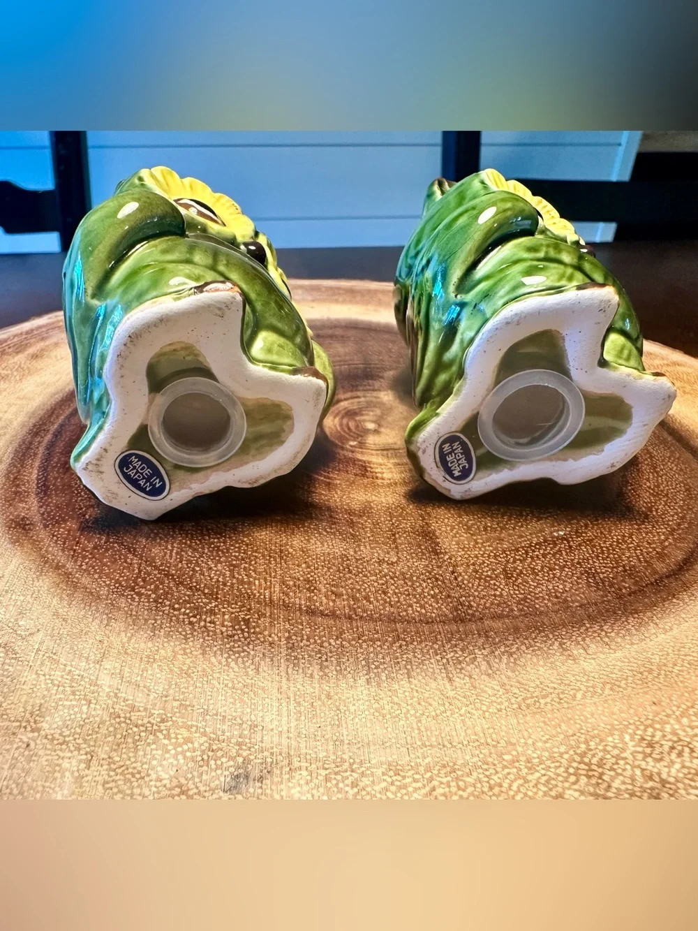 Vintage Mid-Century Green Ceramic Owl Salt & Pepper Shakers Made in Japan